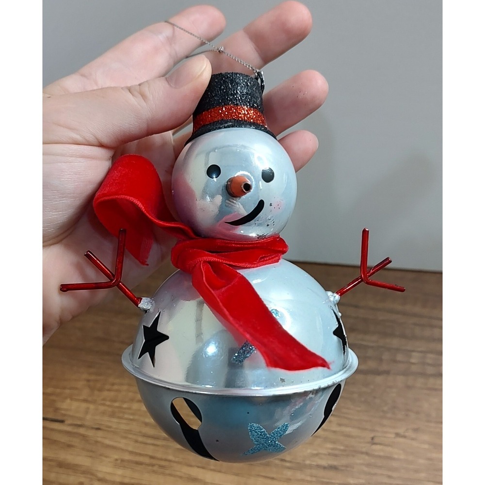 LARGE METAL JINGLE BELL SNOWMAN CHRISTMAS TREE ORNAMENT A3